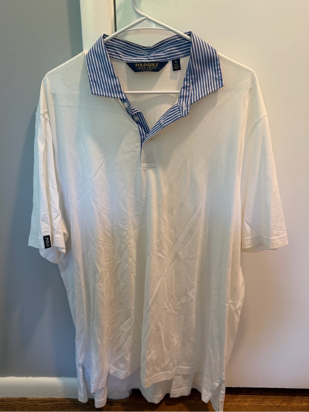 Polo Golf by Ralph Lauren White Polo with Blue Striped Collar